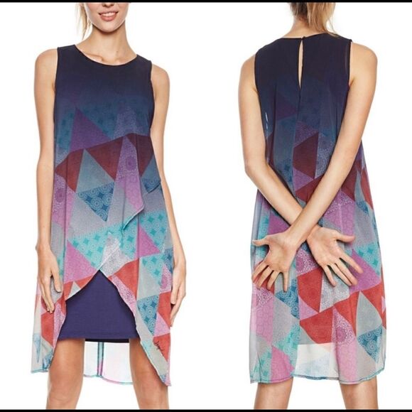 Desigual blue oton sleeveless geometric triangle dress size 40 medium - Picture 1 of 16